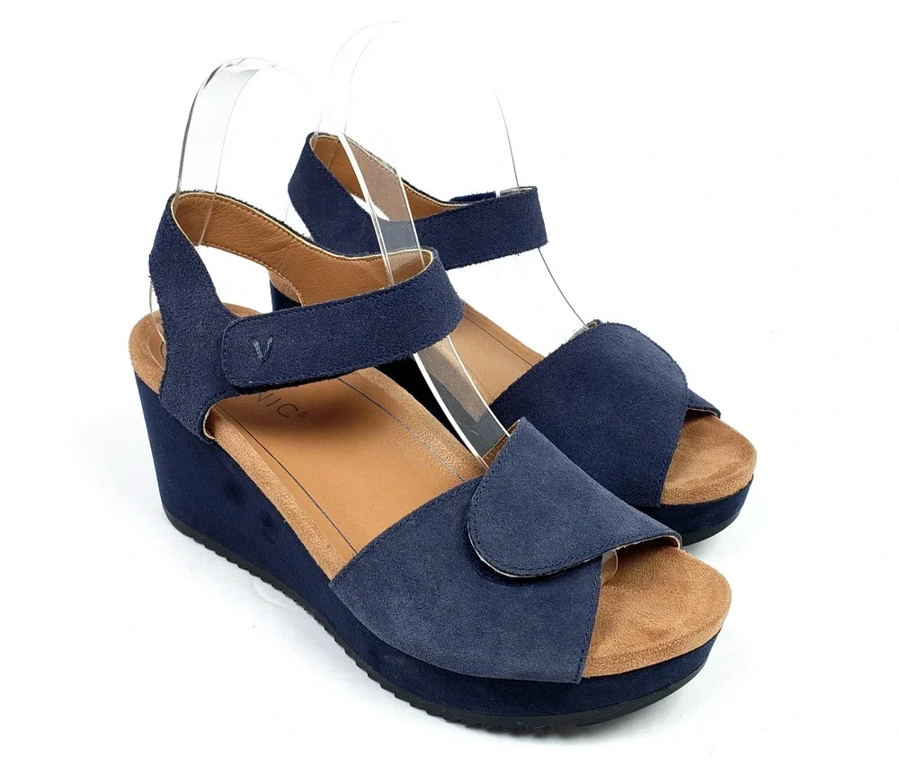 Vionic Astrid II Womens Size 7 Blue Suede Casual Platform Wedge Sandals